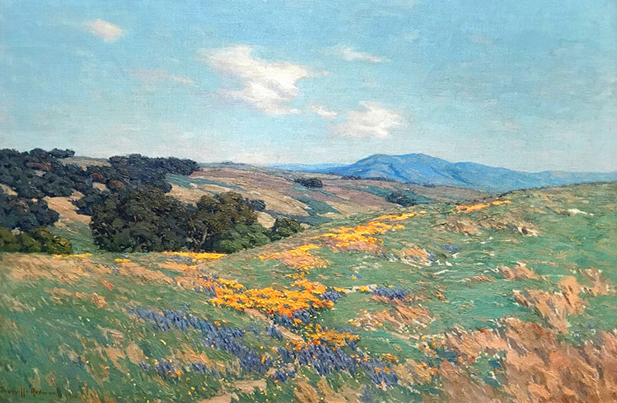 Granville Redmond - Poppies and Lupine in a Landscape, presented by William A. Karges Fine Art